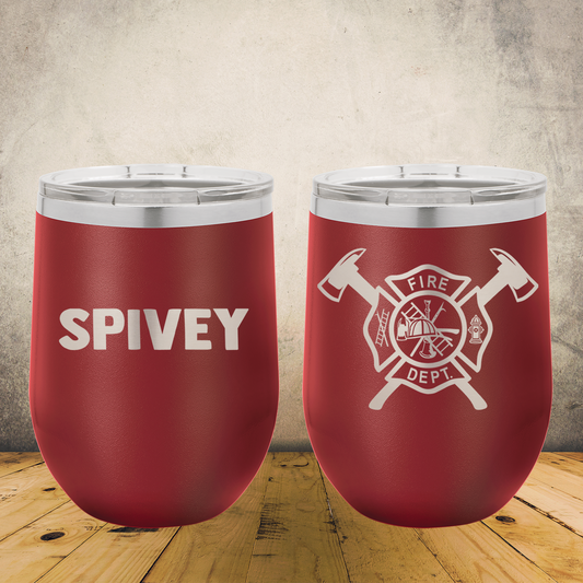 Personalized Laser Engraved Wine Tumbler 12oz for Firefighter Maltese Cross with Axe