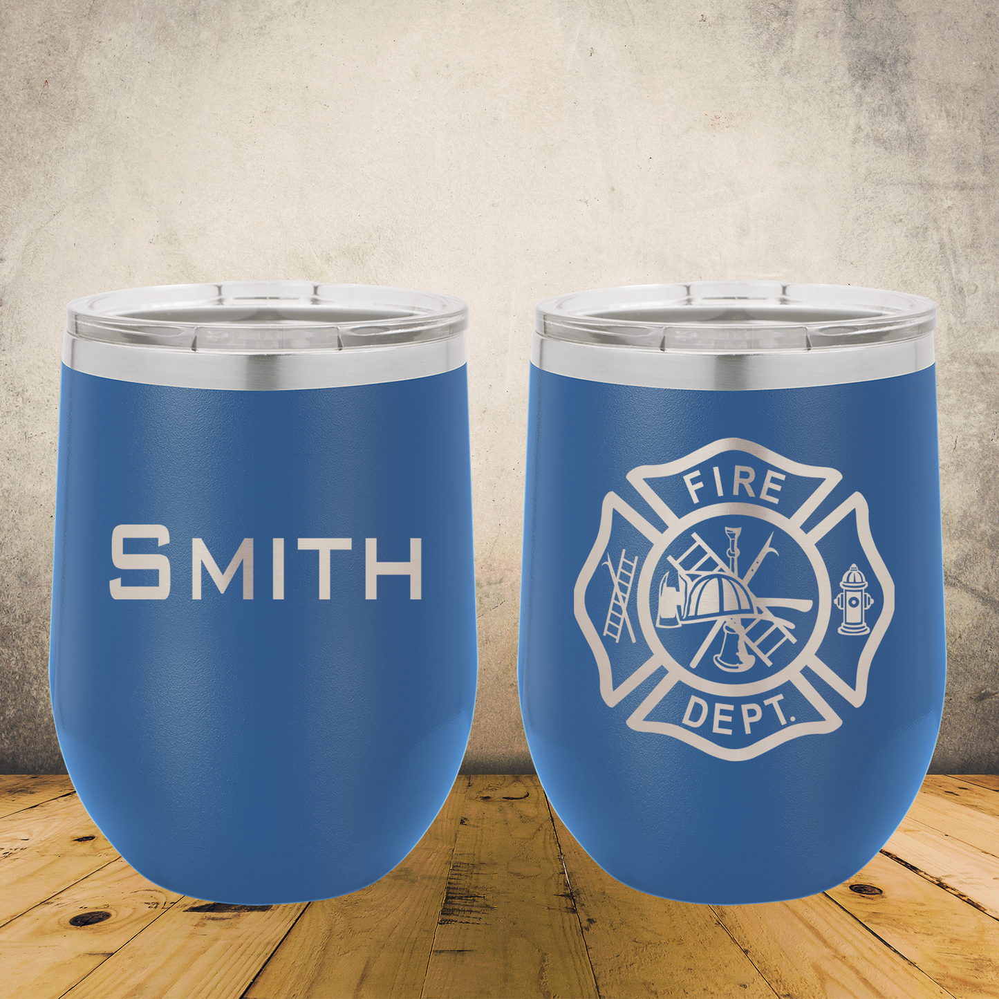 Personalized Laser Engraved Wine Tumbler 12oz for Firefighter Maltese Cross