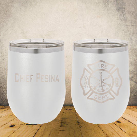 Personalized Laser Engraved Wine Tumbler 12oz for Firefighter Battalion Chief