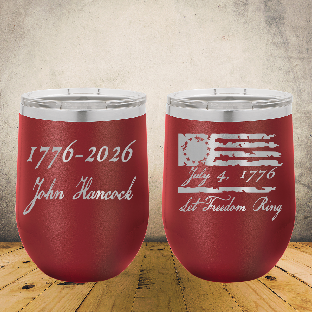 Personalized Laser Engraved Wine Tumbler 12oz 1776–2026 USA 250th Anniversary
