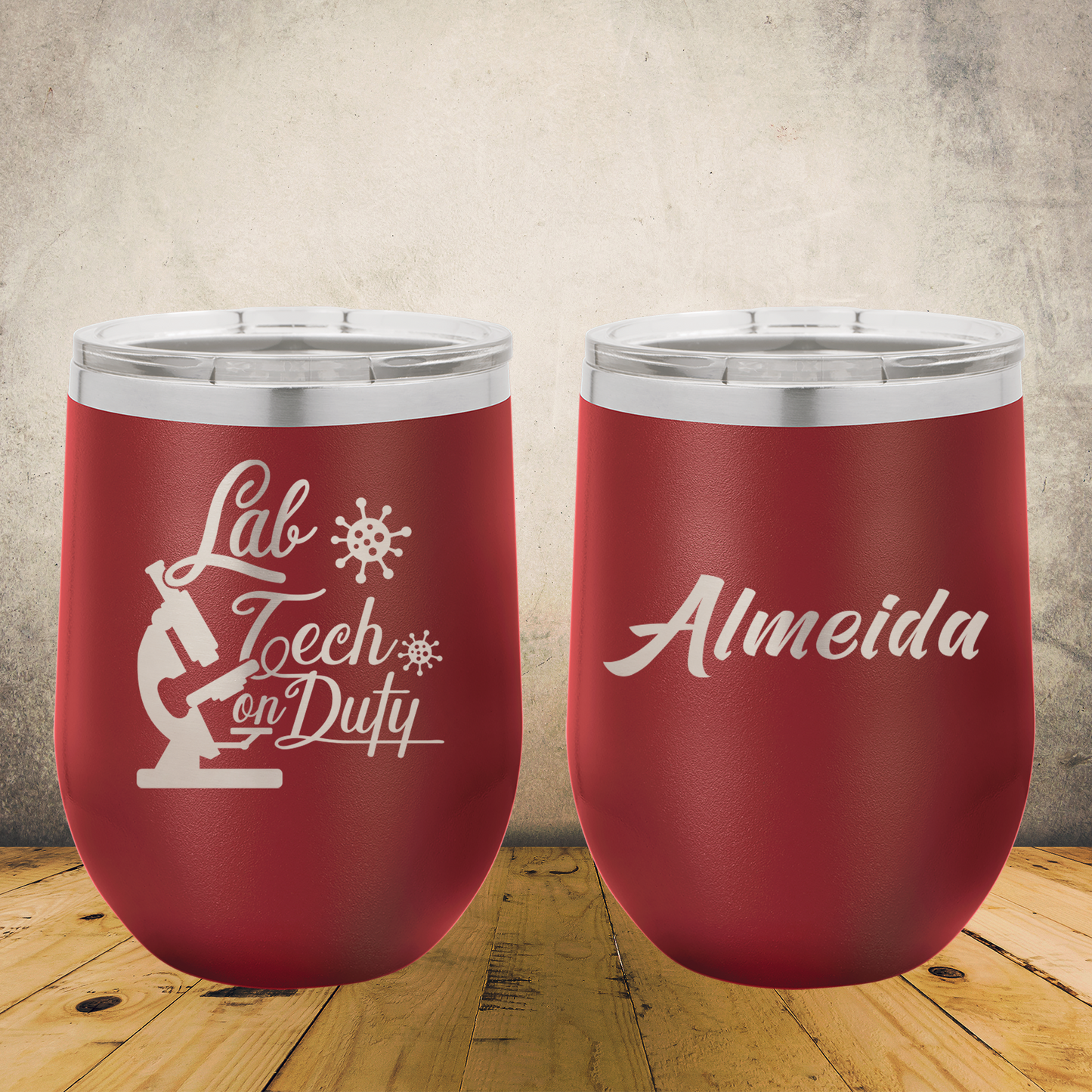 Personalized Lab Tech Wine Tumbler, Custom 12oz Laboratory Technician Laser Engraved Stainless Steel Cup