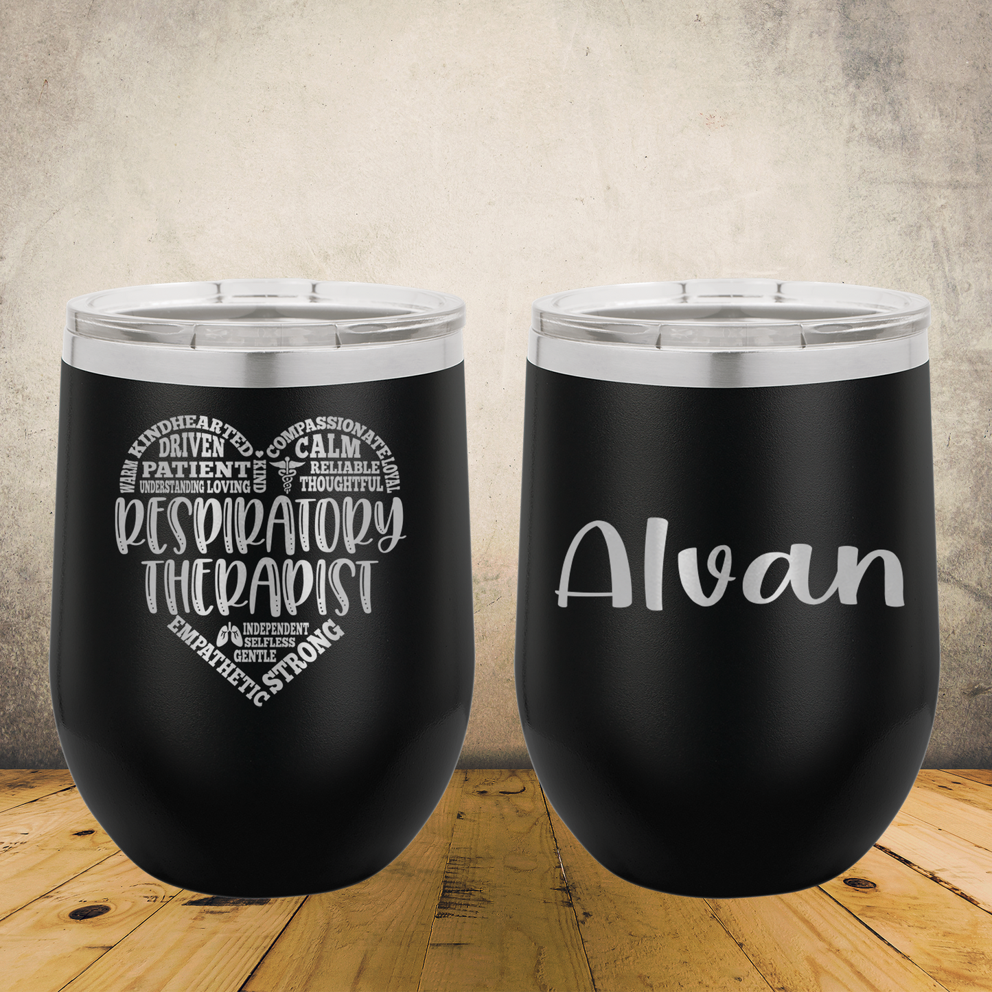 Personalized Respiratory Therapist Wine Tumbler 12oz Custom Laser Engraved Cup