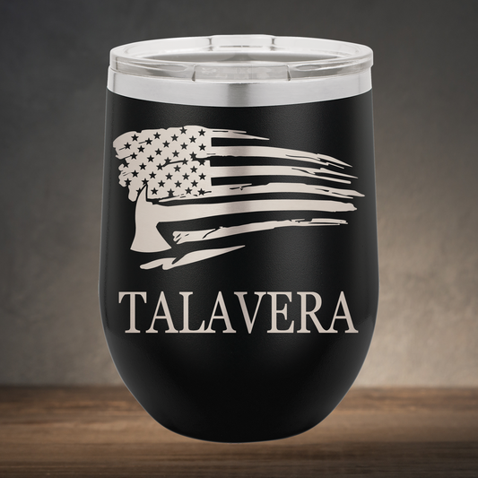 Personalized Firefighter Distressed American Flag Wine Tumbler - Laser Engraved