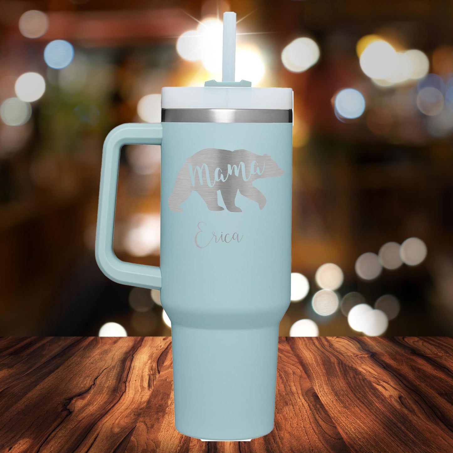 Personalized Mama Bear Handle Tumbler - Laser Engraved