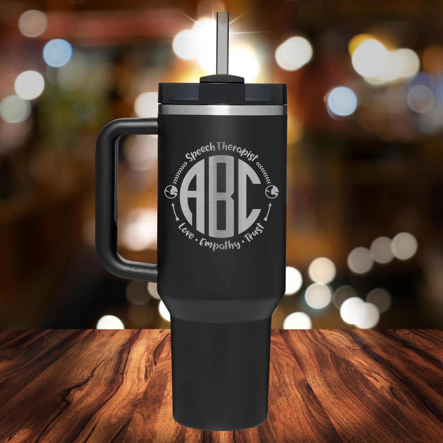 Personalized Speech Therapist Monogram Handle Tumbler - Laser Engraved