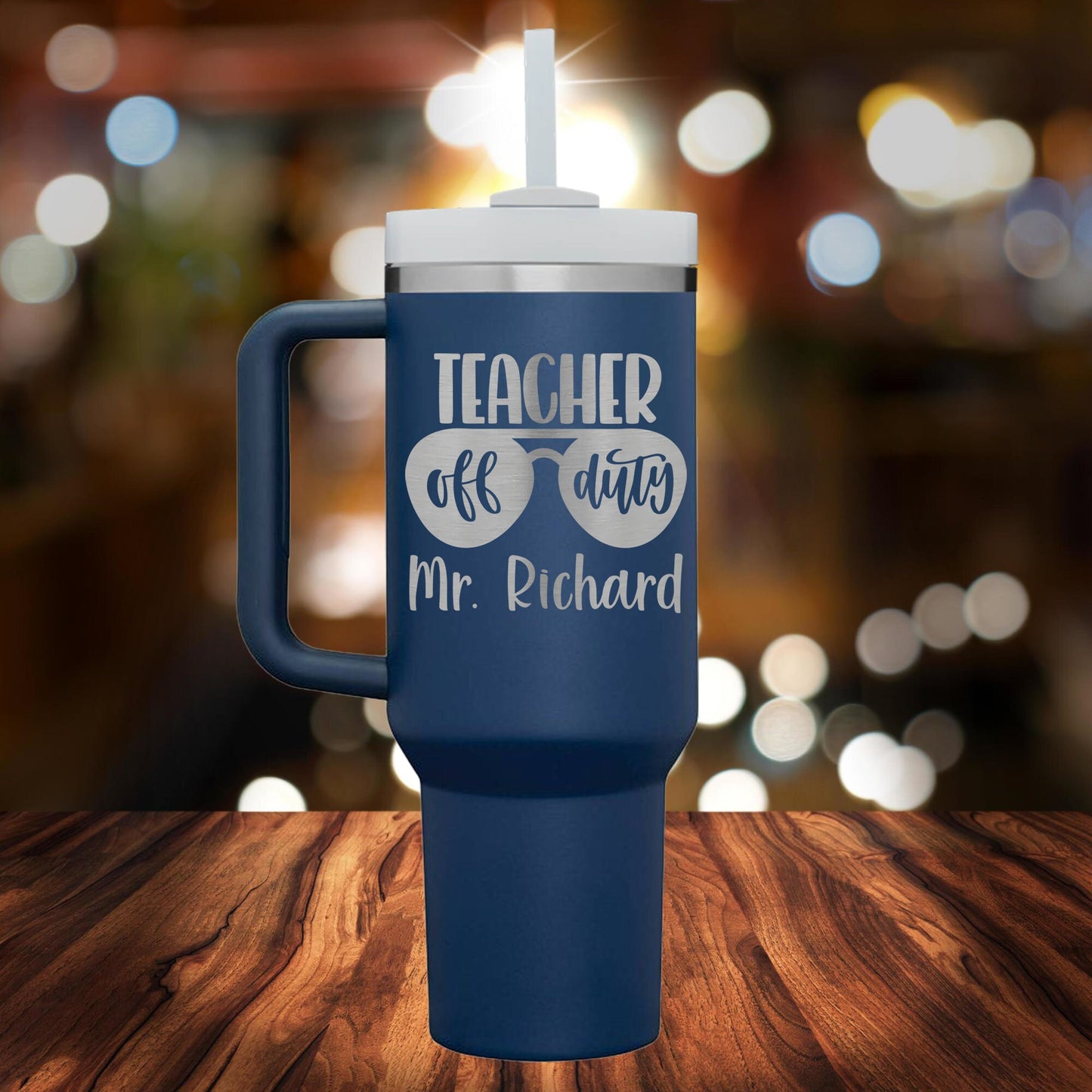 Personalized Teacher Off Duty Handle Tumbler - Laser Engraved