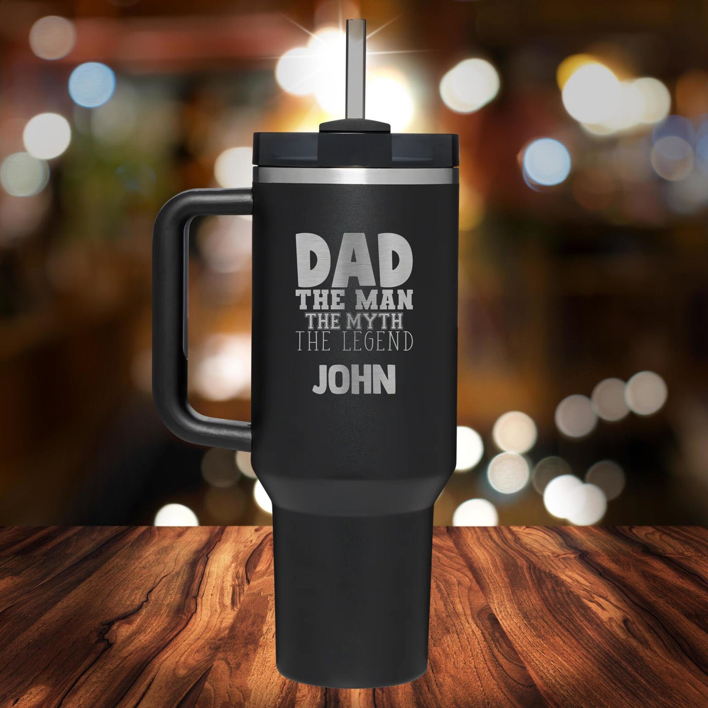 Personalized Dad, The Man, The Myth, The Legend Handle Tumbler - Laser Engraved