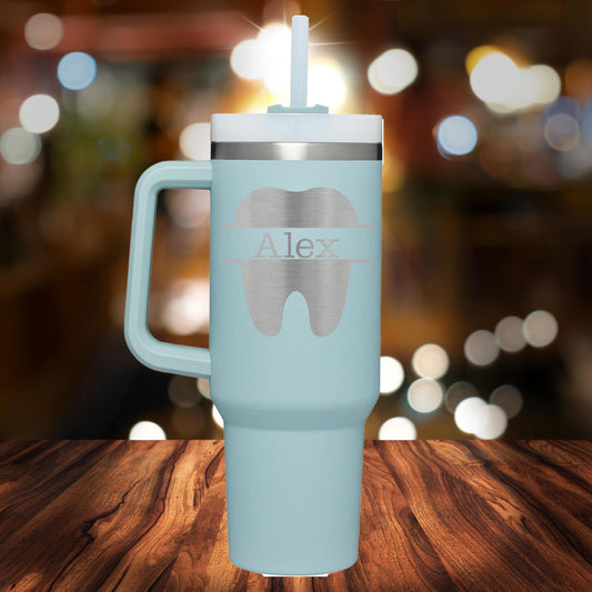 Personalized Dentist Split Monogram Handle Tumbler - Laser Engraved