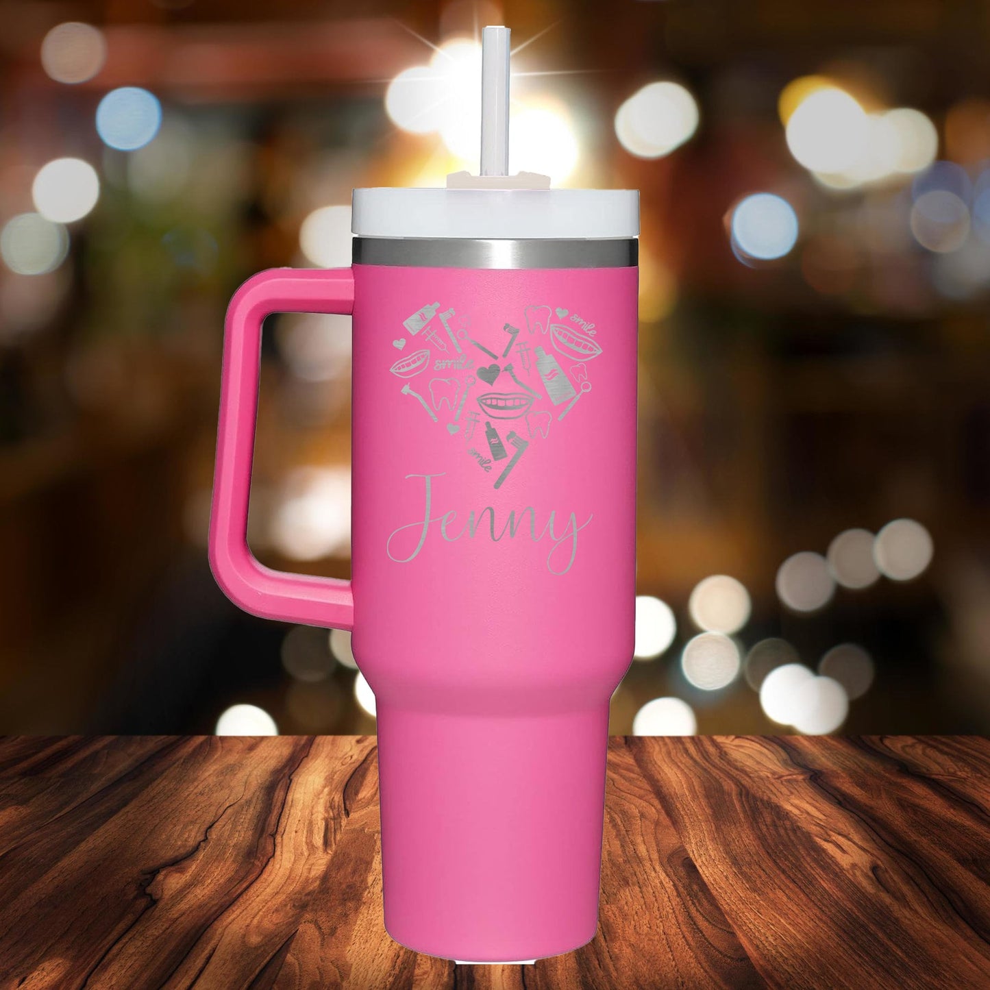 Personalized Dentist Heart Handle Tumbler - Laser Engraved