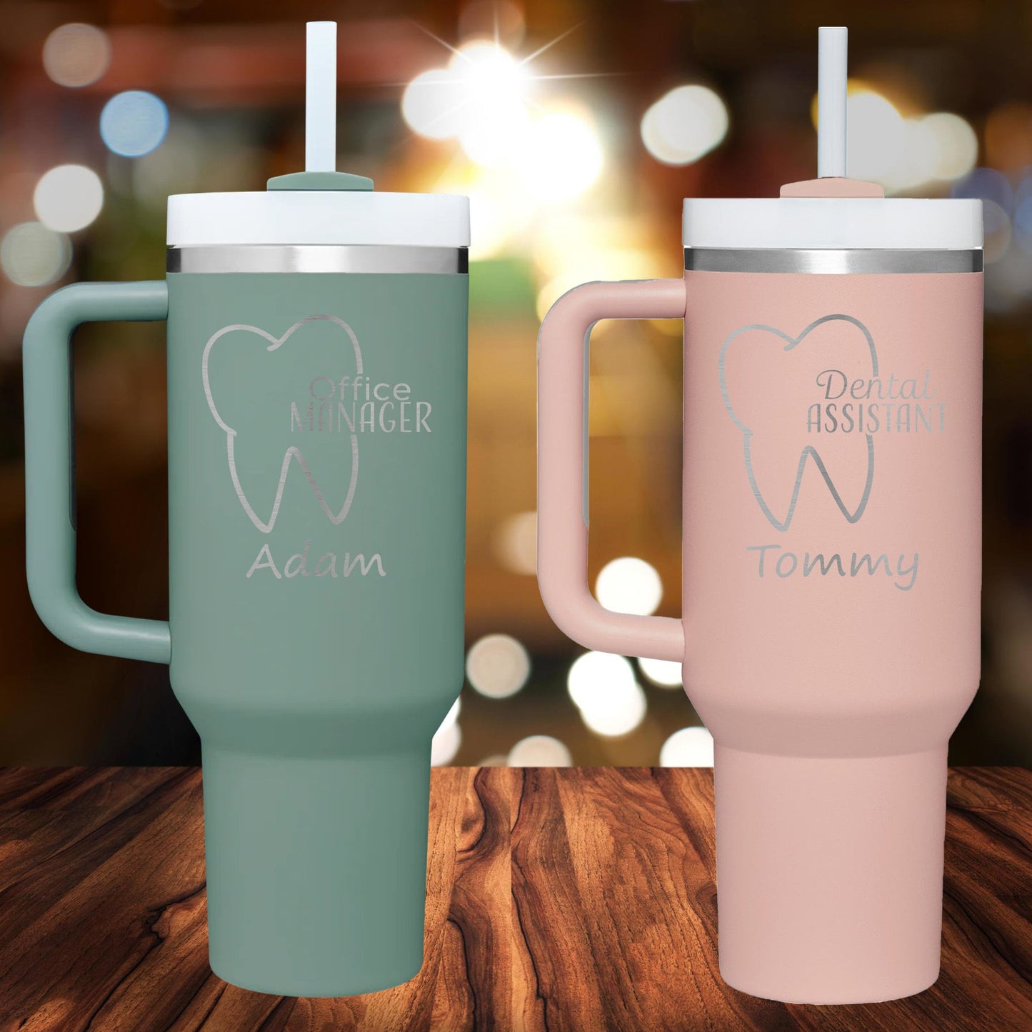 Personalized Dental Practice Staff Handle Tumbler - Laser Engraved