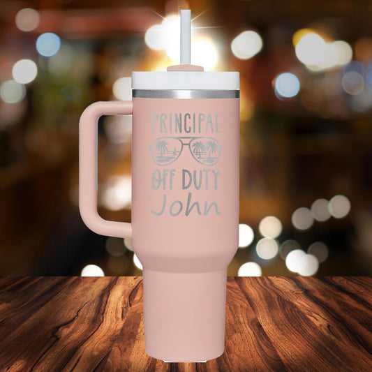 Personalized Principal Off Duty Handle Tumbler - Laser Engraved