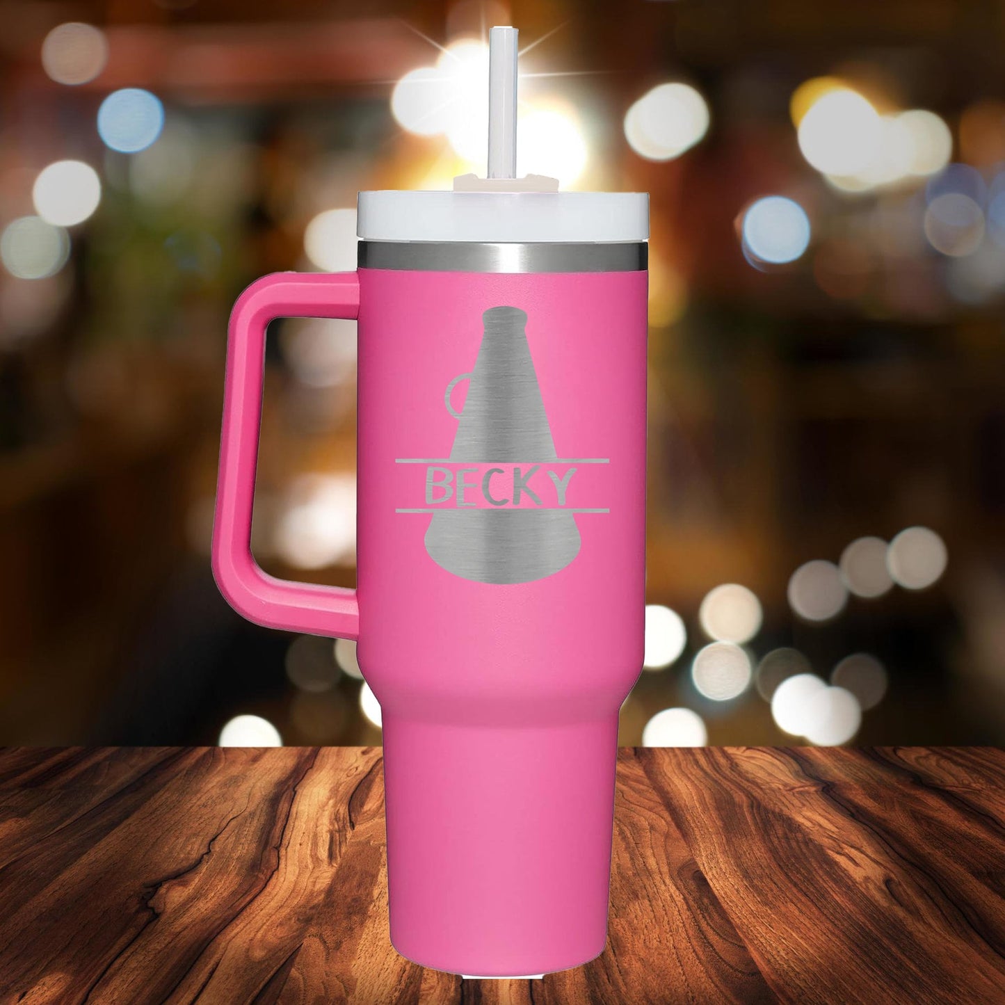 Personalized Cheerleading Split Monogram Handle Tumbler - Laser Engraved