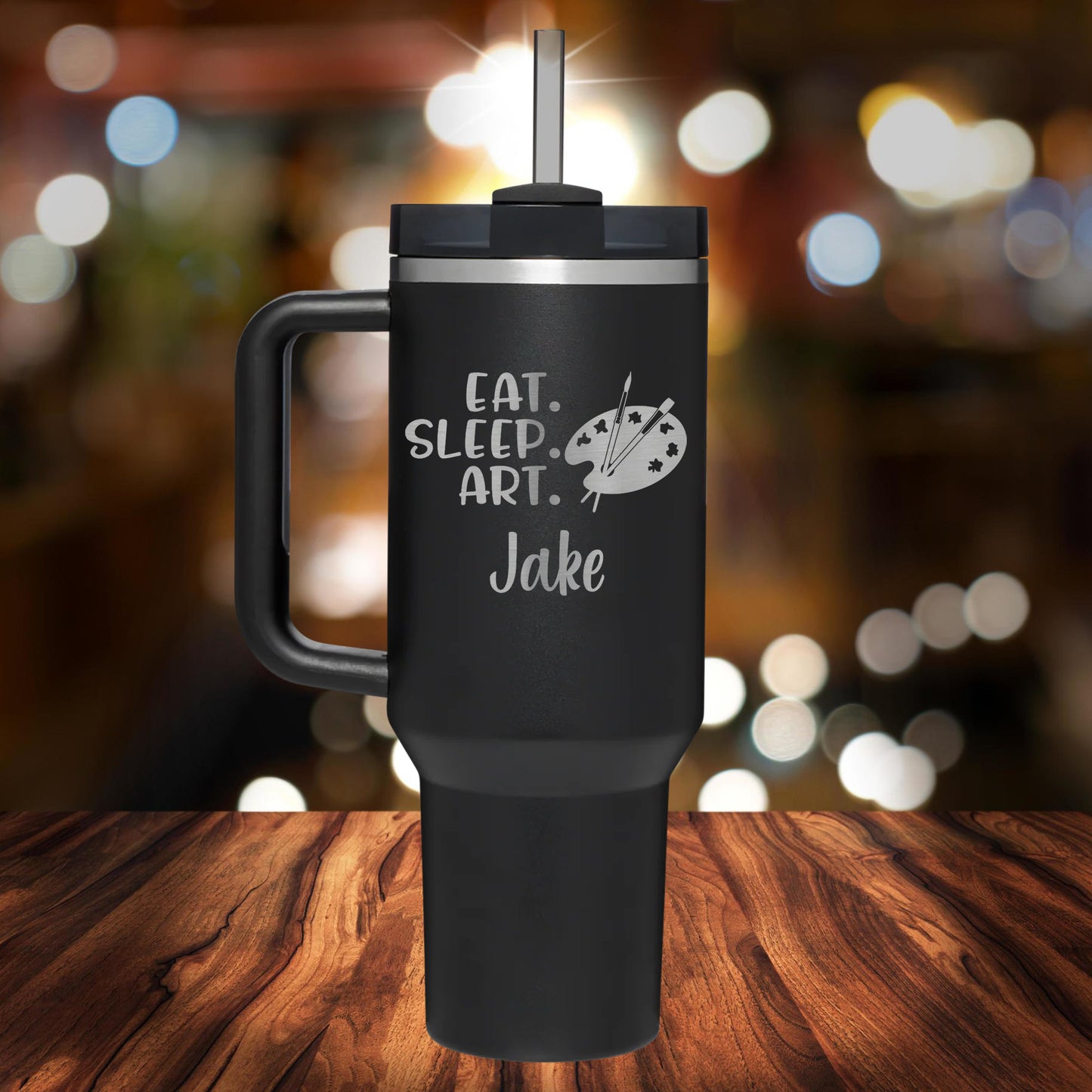 Personalized Eat Art Sleep Handle Tumbler - Laser Engraved