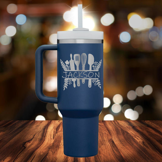 Personalized Chef Split Monogram Handle Tumbler - Laser Engraved