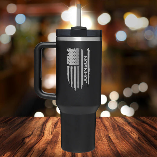 Personalized Vertical American Frag Handle Tumbler - Laser Engraved