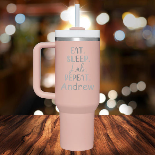 Personalized Eat Sleep Lab Repeat Handle Tumbler - Laser Engraved