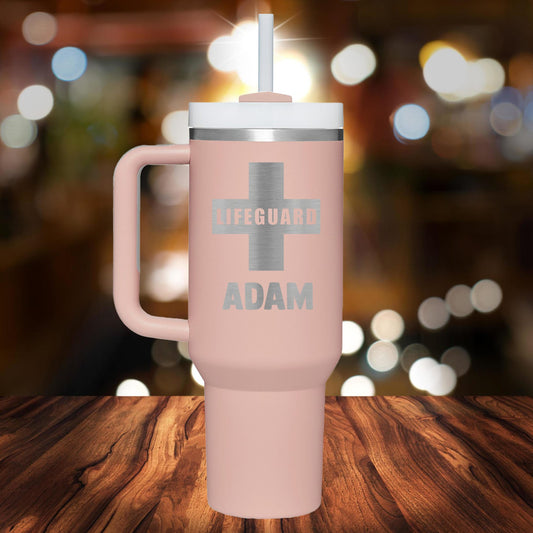 Personalized Lifeguard Emblem Handle Tumbler - Laser Engraved