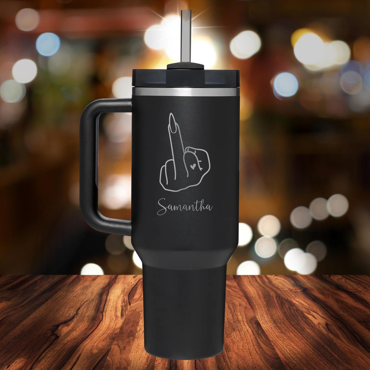 Personalized Middle Finger  Handle Tumbler - Laser Engraved