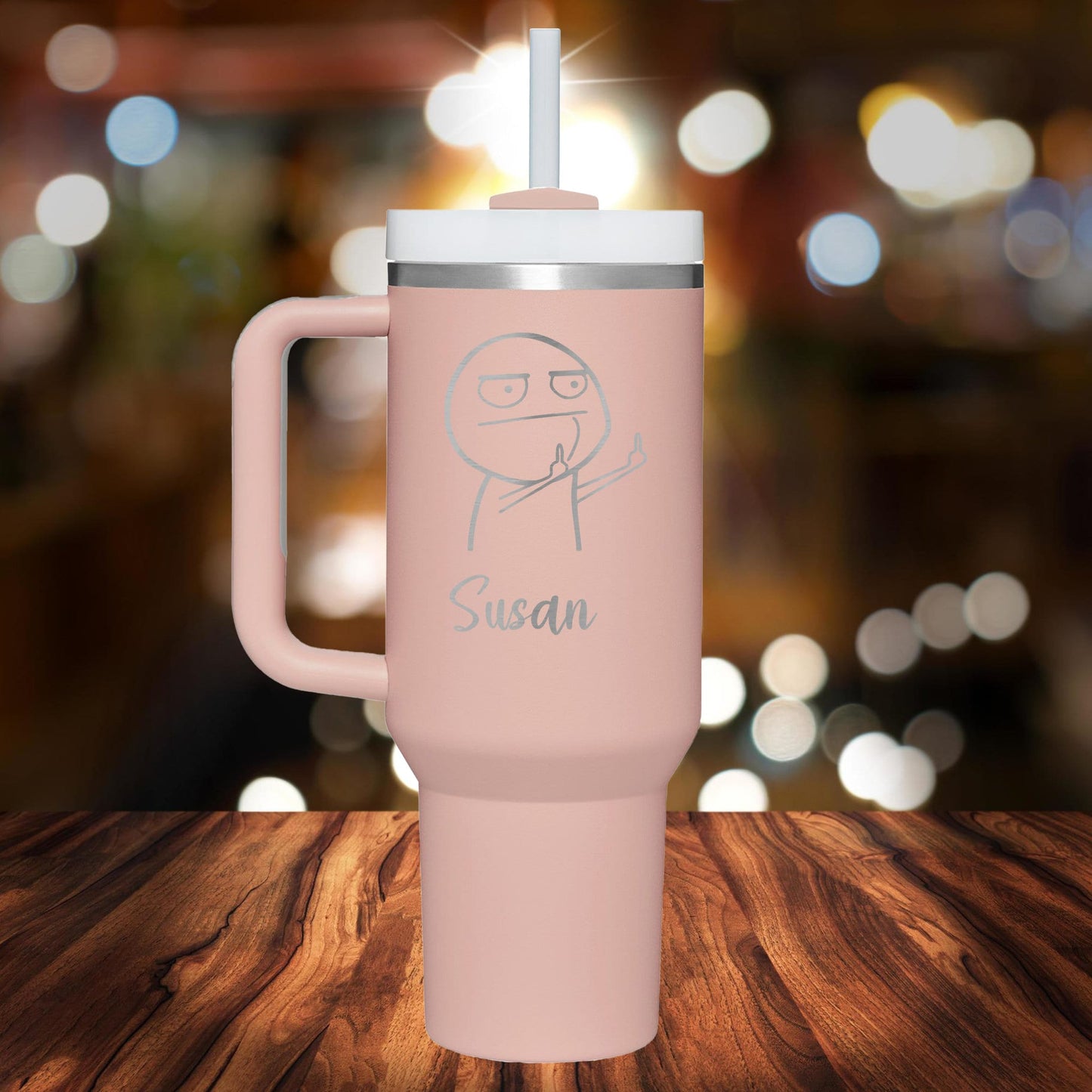 Personalized Derpy Middle Finger Handle Tumbler - Laser Engraved