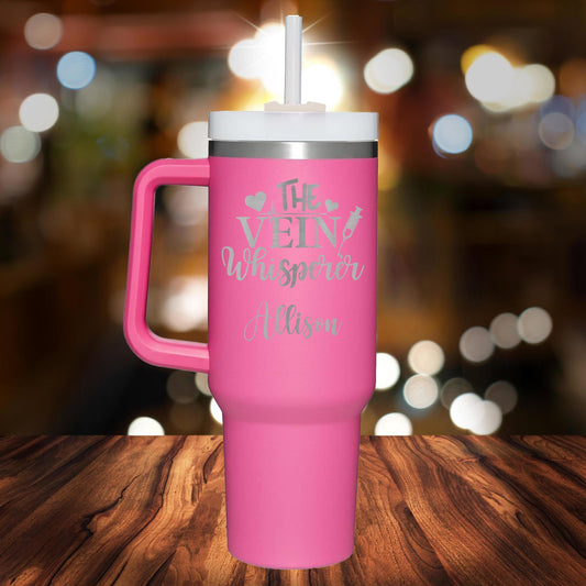 Personalized Phlebotomist Vein Whisperer Handle Tumbler - Laser Engraved