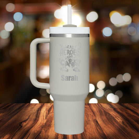 Personalized Custodian Not All Heros Wear Capes Handle Tumbler - Laser Engraved