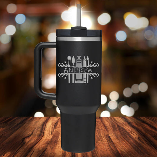 Personalized Artist Split Monogram Handle Tumbler - Laser Engraved