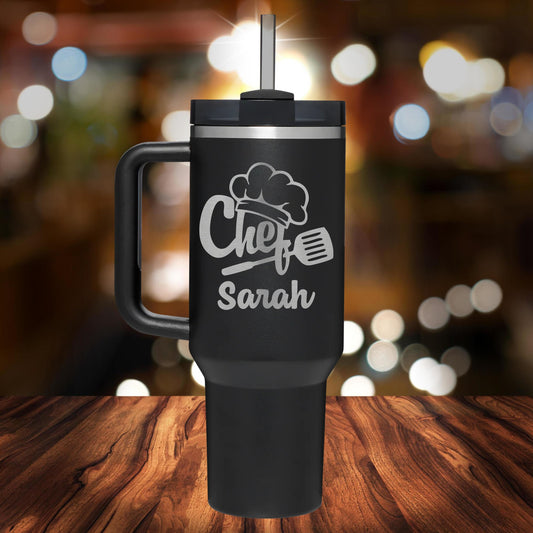 Personalized Chef Toque Handle Tumbler - Laser Engraved