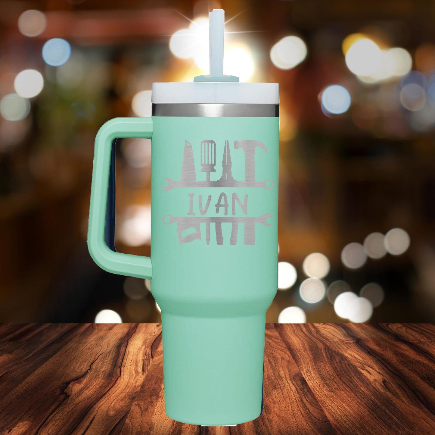 Personalized Construction Tool Split Monogram Handle Tumbler - Laser Engraved