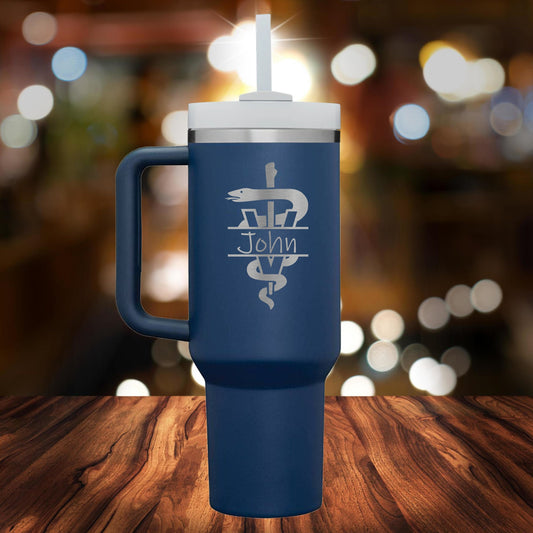 Personalized Veterinarian Split Monogram Handle Tumbler - Laser Engraved