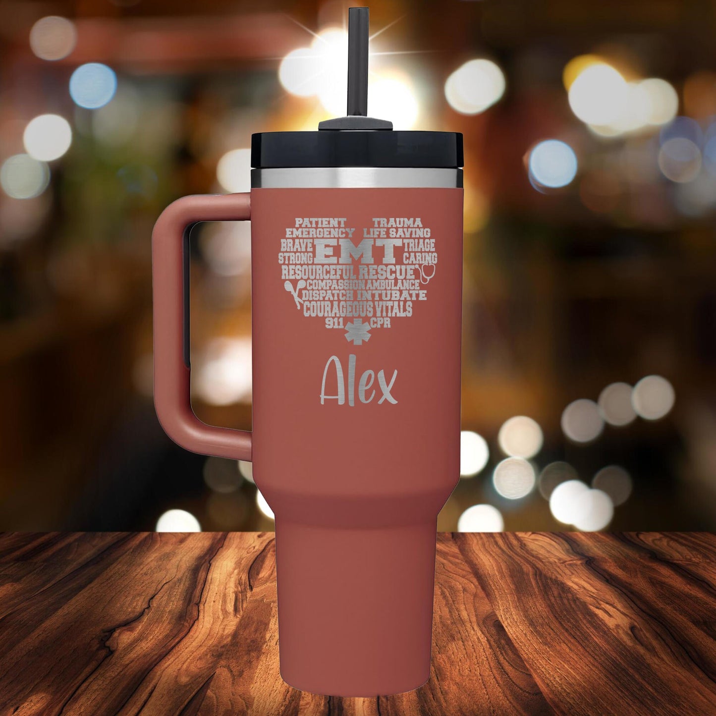 Personalized EMT Heart Handle Tumbler - Laser Engraved