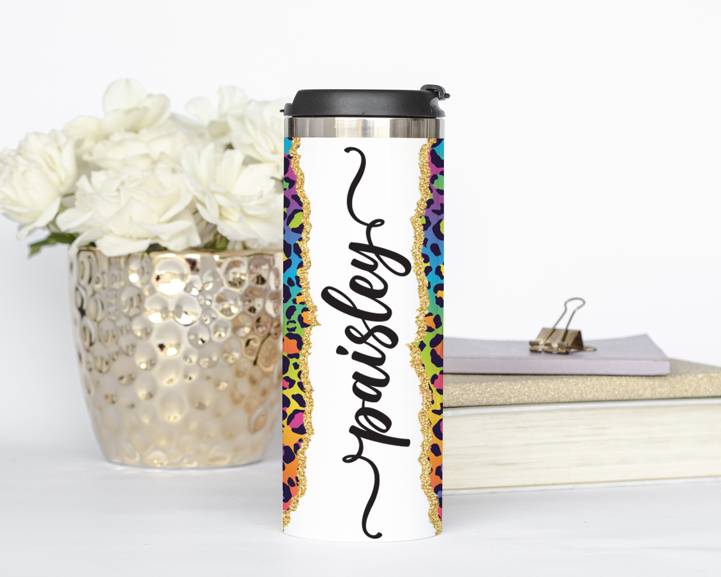 Personalized Rainbow Leopard Print Tumbler - Sublimated