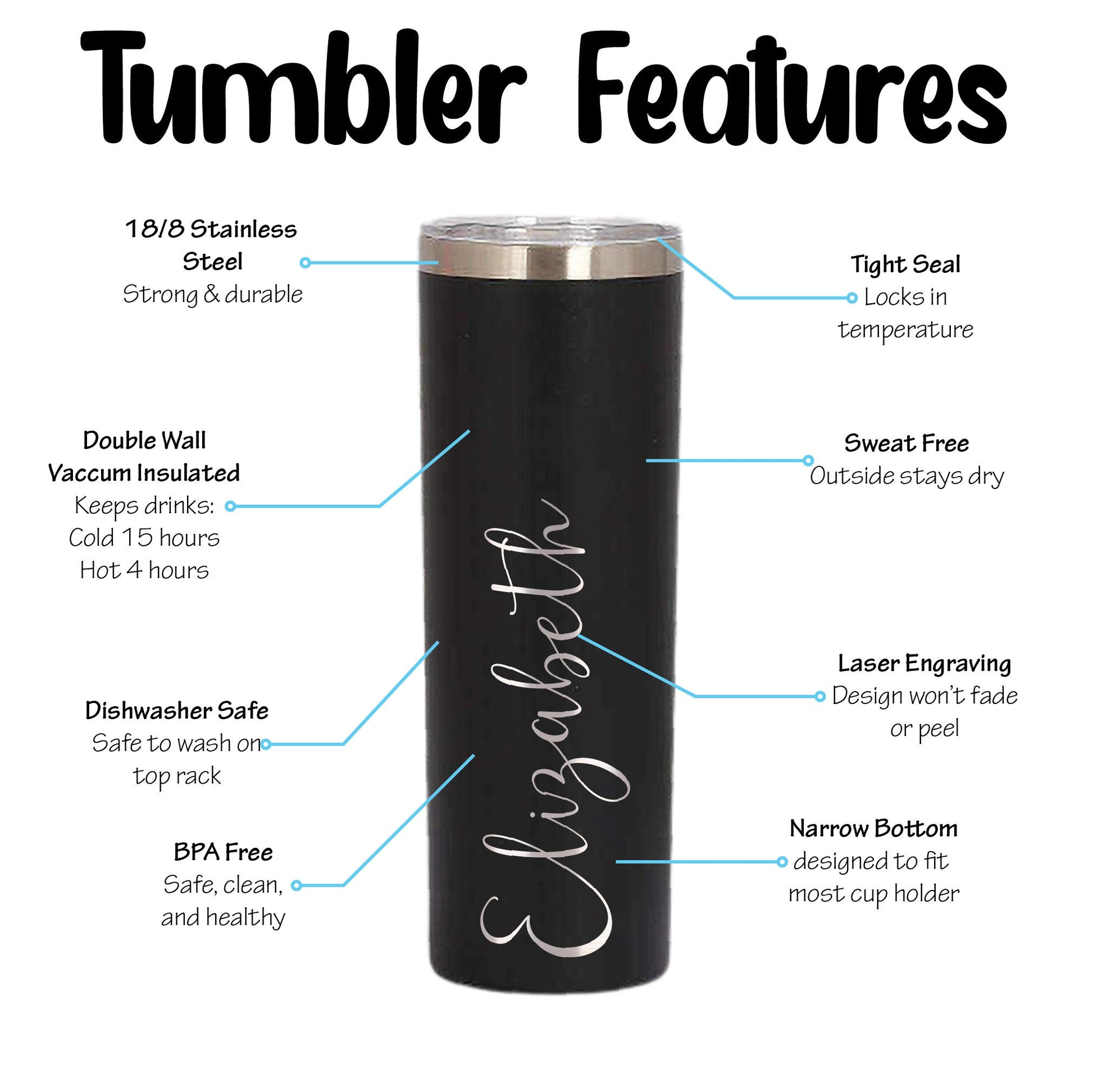 Personalized Fisher Skinny Tumbler - Laser Engraved