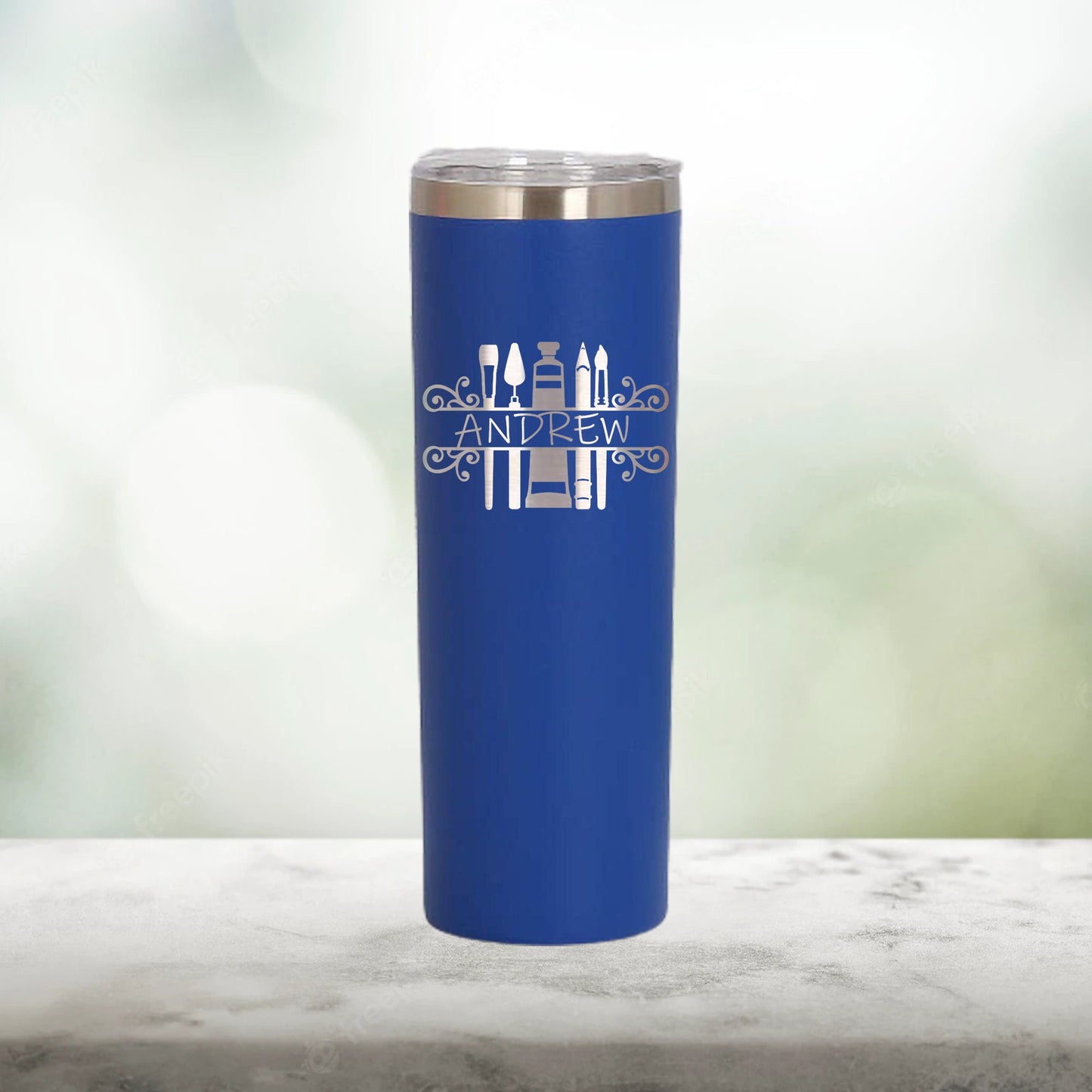 Personalized Artist Monogram Skinny Tumbler - Laser Engraved