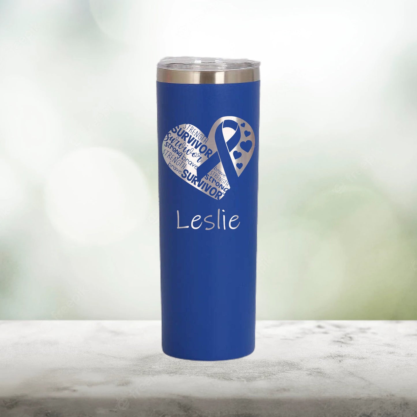 Personalized Cancer Monogram Skinny Tumbler - Laser Engraved