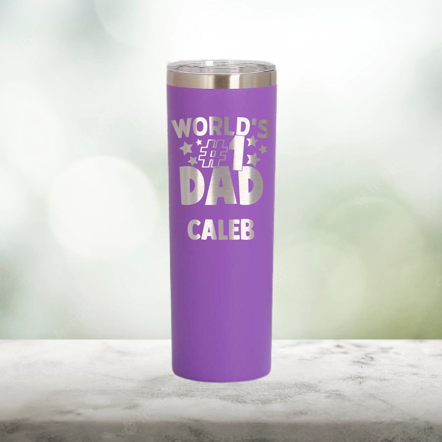 Personalized World's #1 Dad Skinny Tumbler - Laser Engraved