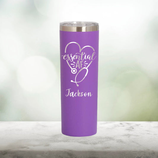 Personalized Essential Worker Stethoscope Heart Skinny Tumbler - Laser Engraved