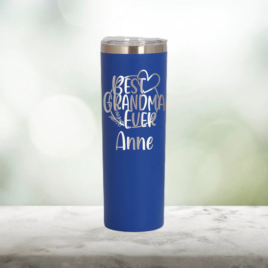 Personalized Best Grandma Ever Skinny Tumbler - Laser Engraved