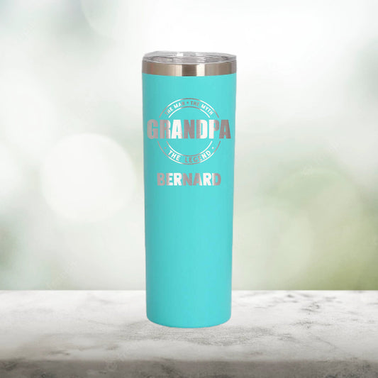 Personalized The Man, The Myth, The Legend Grandpa Skinny Tumbler - Laser Engraved