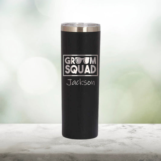 Personalized Groomsmen Groom Squad Skinny Tumbler - Laser Engraved