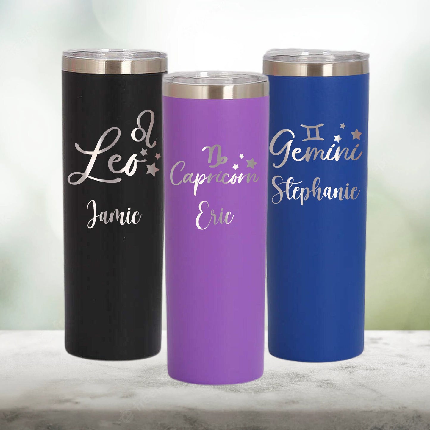 Personalized Zodiac Sign Skinny Tumbler - Laser Engraved