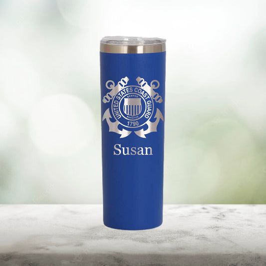 Personalized Coast Guard Skinny Tumbler - Laser Engraved