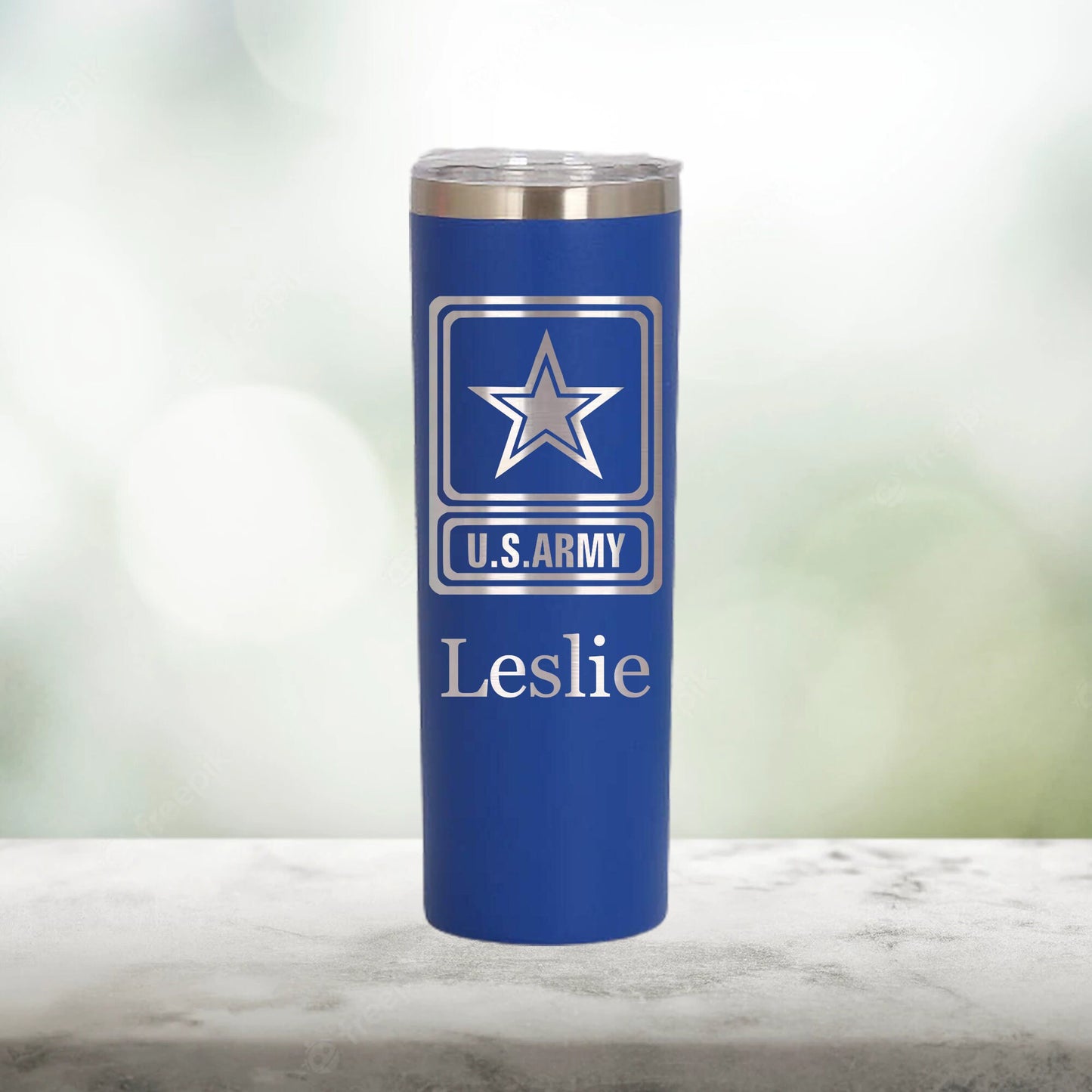 Personalized Army Skinny Tumbler - Laser Engraved