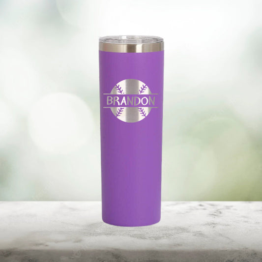 Personalized Baseball Split Monogram Skinny Tumbler - Laser Engraved