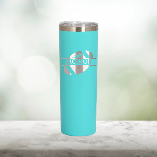 Personalized Football Split Monogram Skinny Tumbler - Laser Engraved