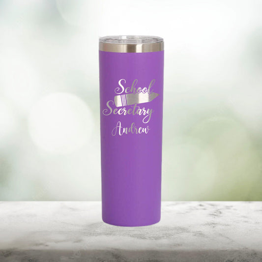 Personalized School Secretary Pencil Skinny Tumbler - Laser Engraved