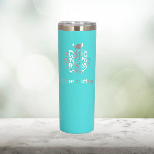 Personalized School Secretary Apple Shape Skinny Tumbler - Laser Engraved