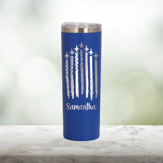 Personalized American Flag Pilot Skinny Tumbler - Laser Engraved