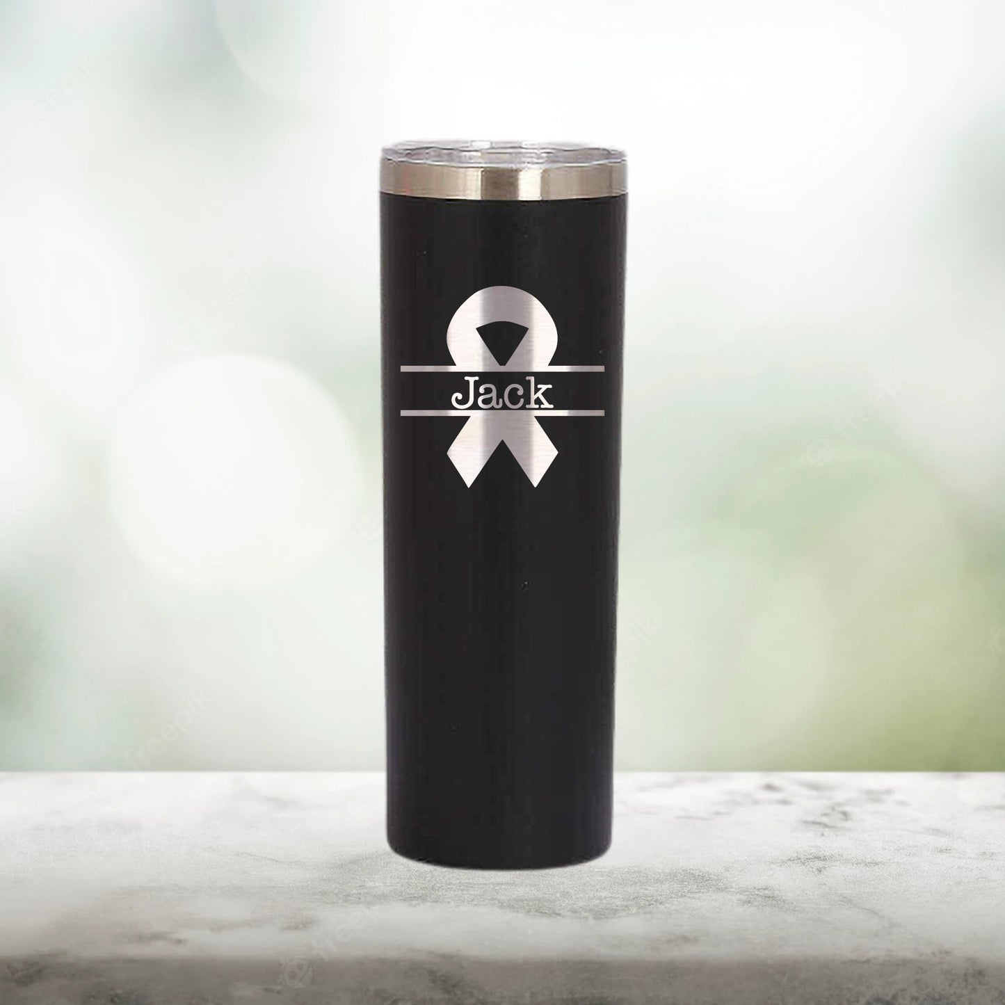 Personalized Cancer Monogram Skinny Tumbler - Laser Engraved