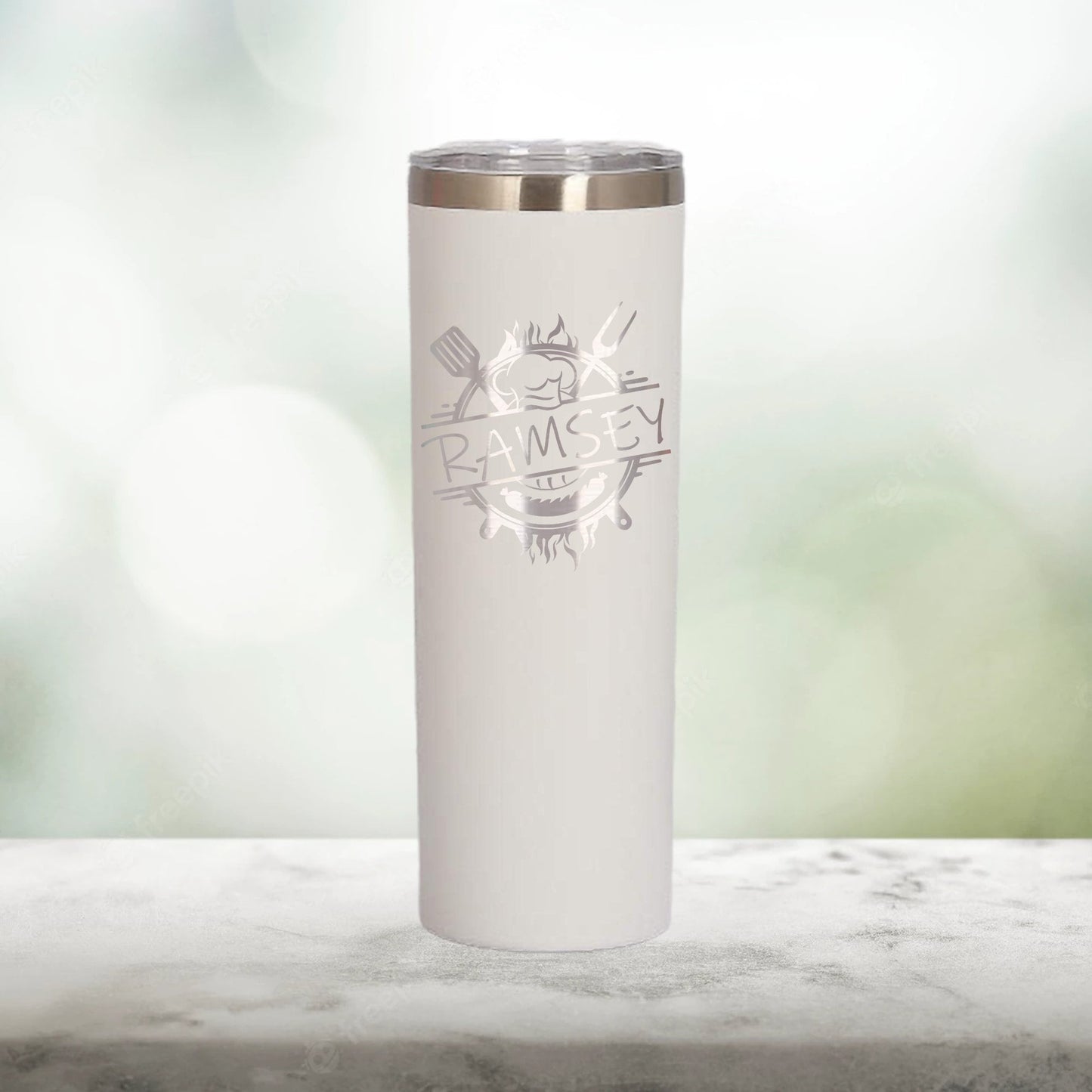 Personalized Chef Monogram Skinny Tumbler - Laser Engraved