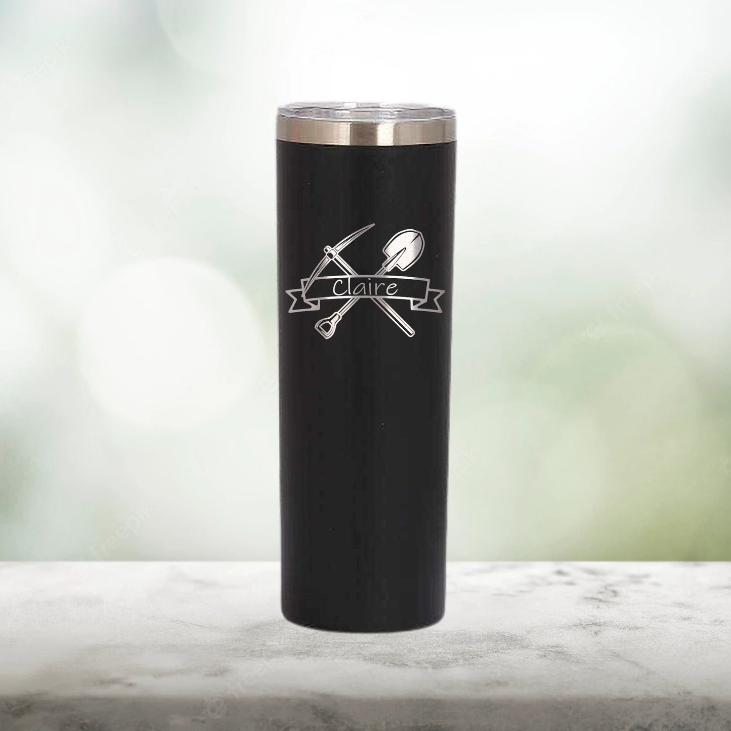 Personalized Construction Monogram Skinny Tumbler - Laser Engraved